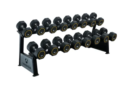 Kit Dumbbells Monobloco com Suporte 12kg a 30 kg